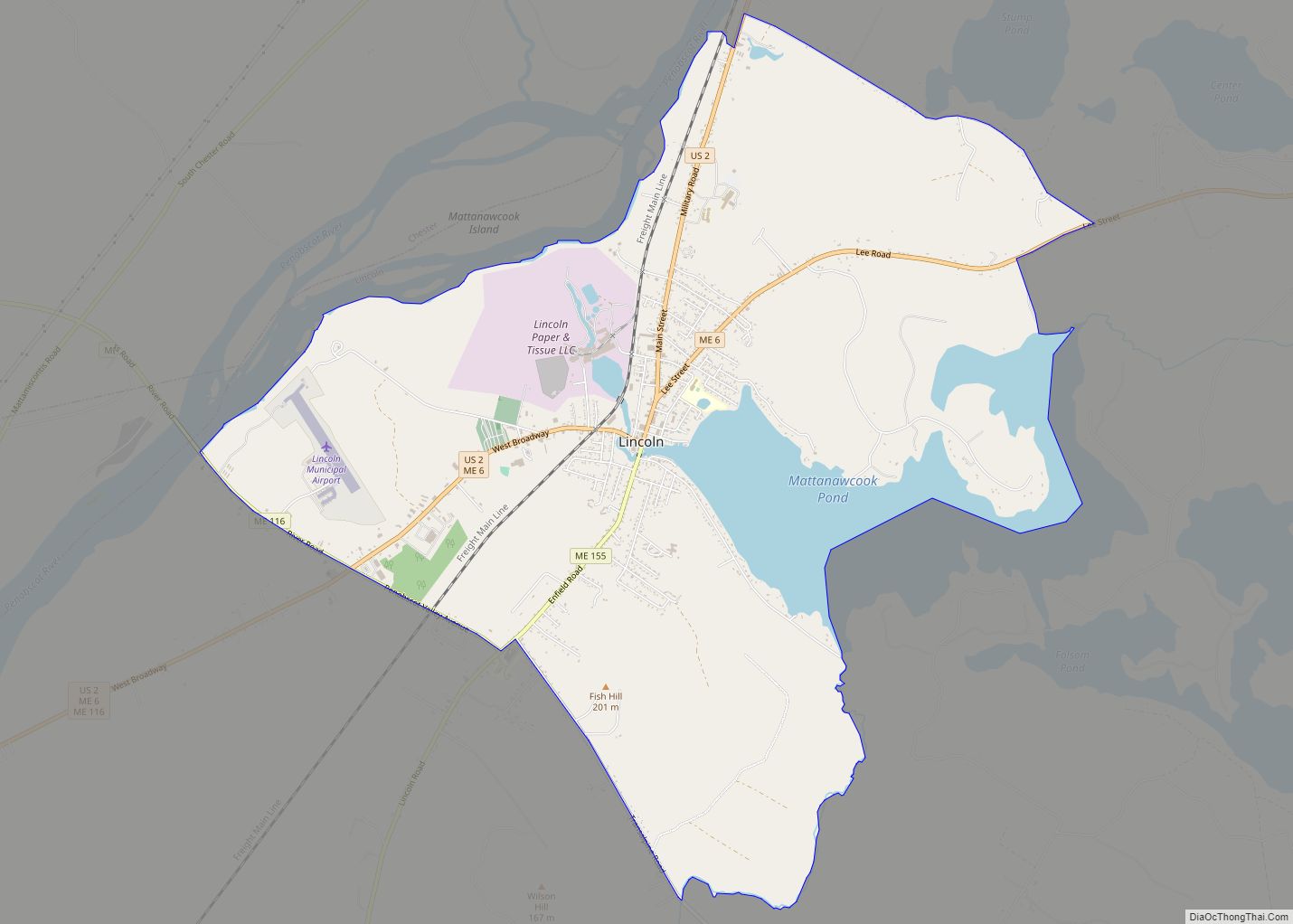 Map of Lincoln CDP, Maine