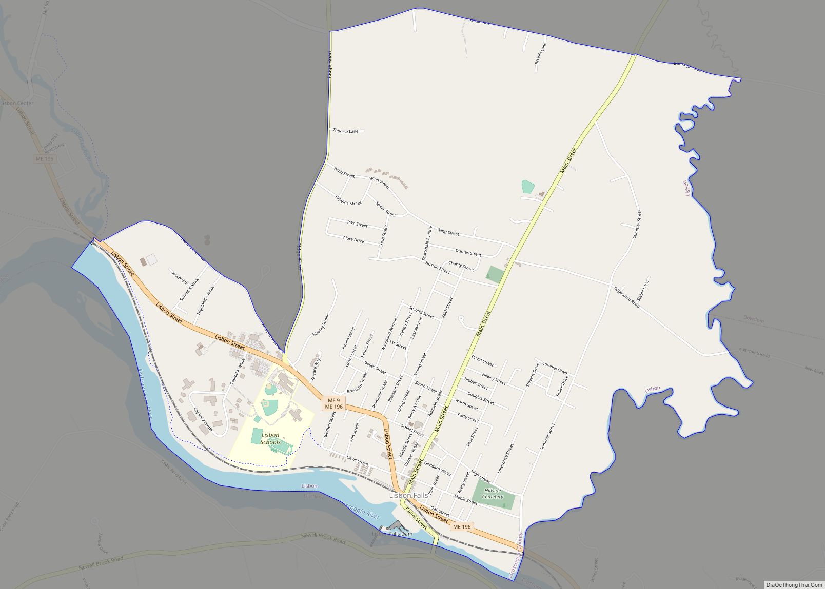 Map of Lisbon Falls CDP