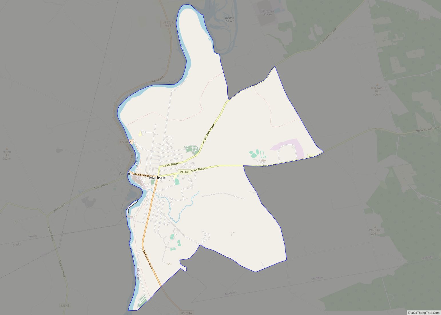 Map of Madison CDP, Maine