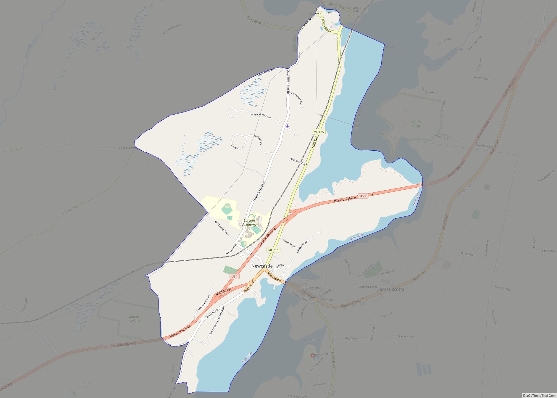 Map of Newcastle CDP, Maine
