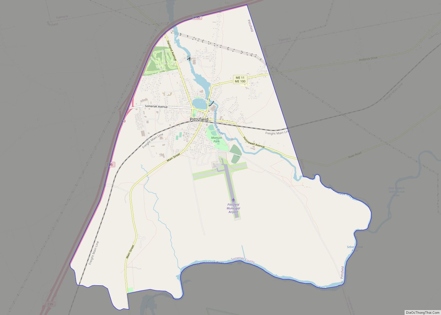 Map of Pittsfield CDP, Maine