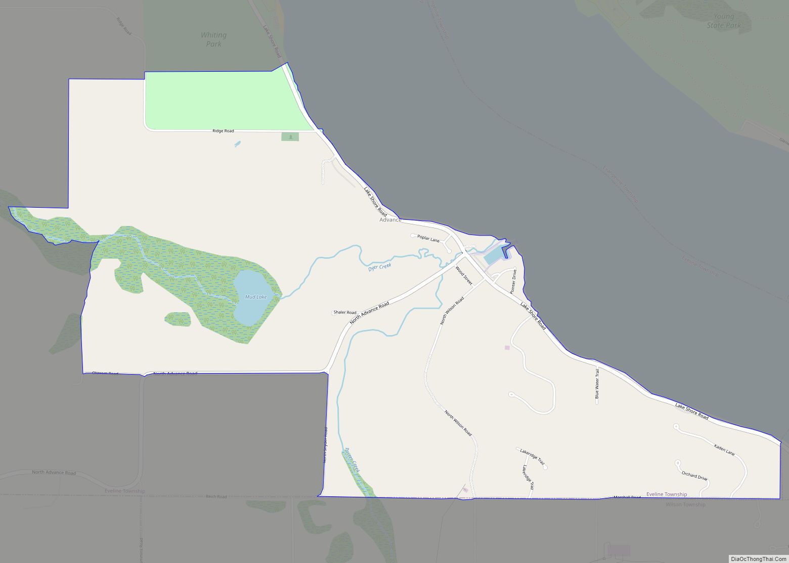Map of Advance CDP, Michigan