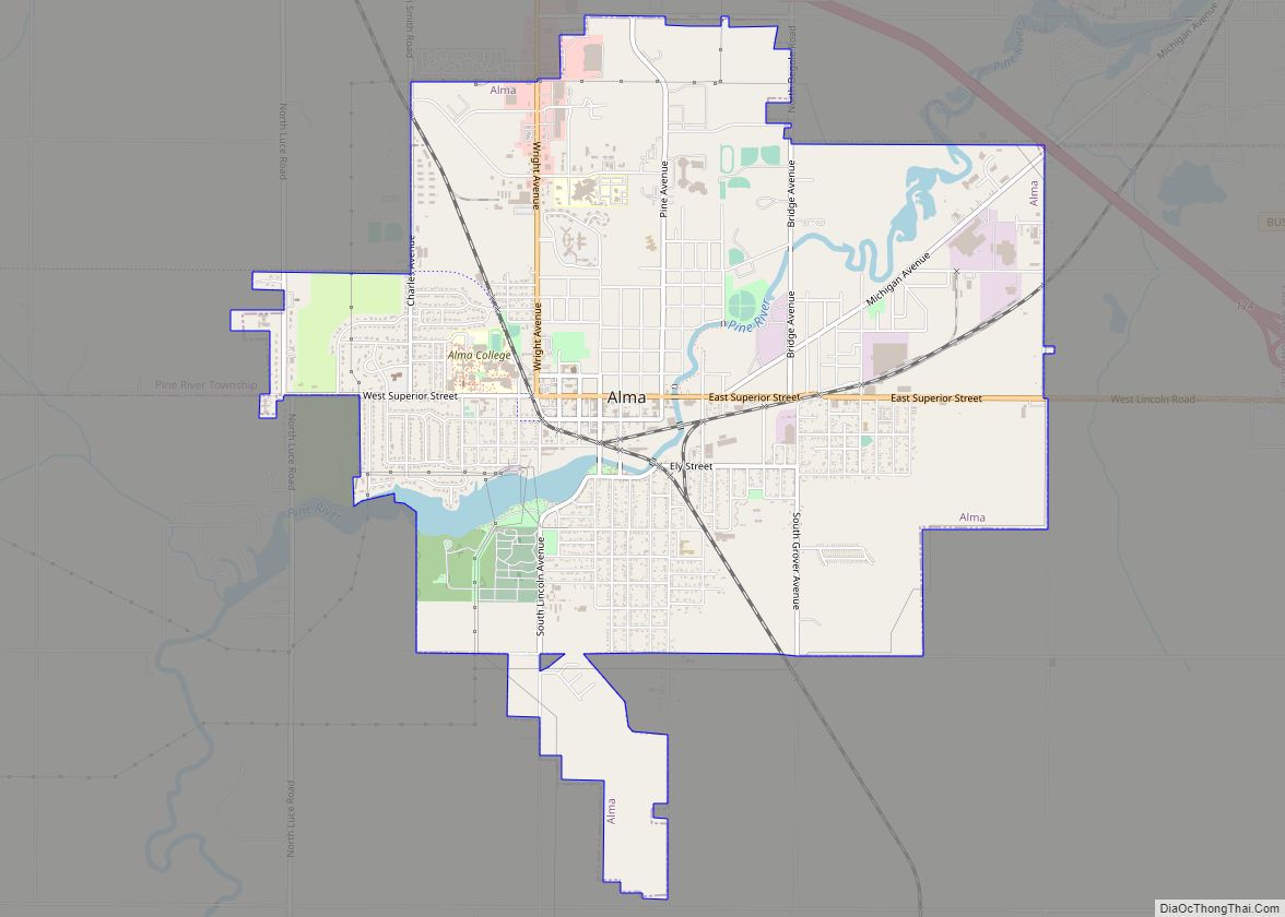 Map of Alma city, Michigan
