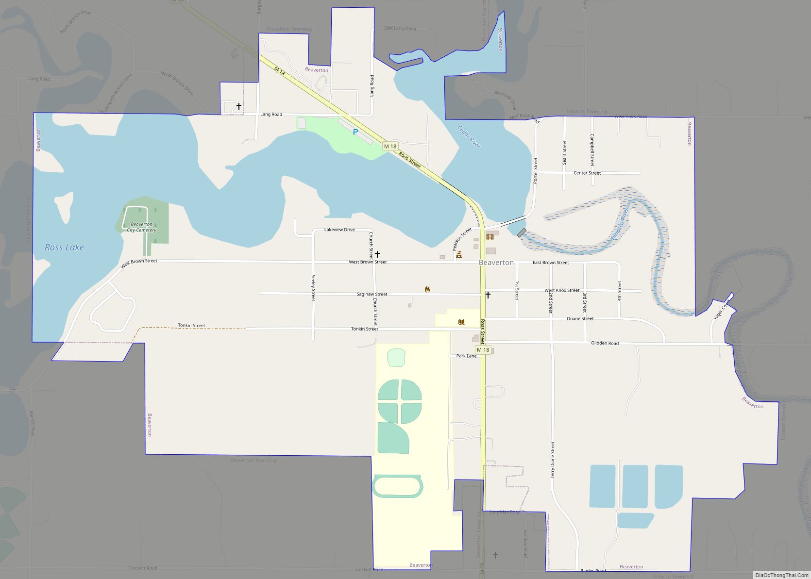 Map of Beaverton city, Michigan
