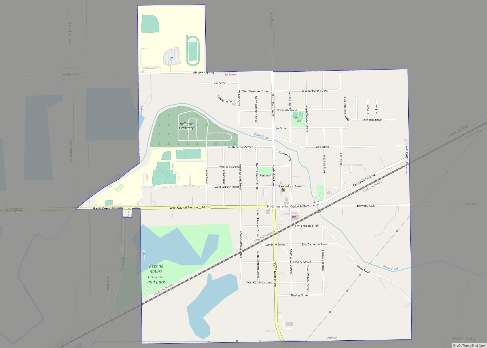Map of Bellevue village, Michigan