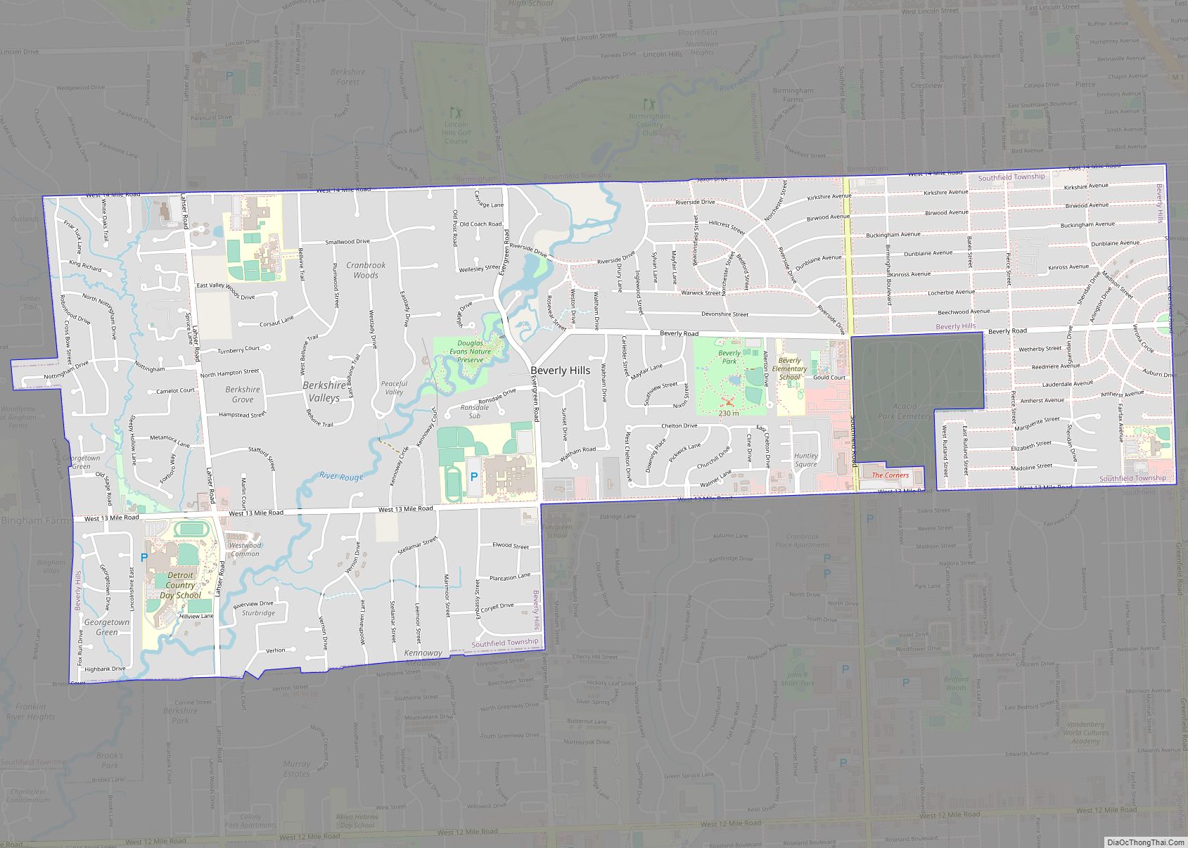 Map of Beverly Hills village, Michigan