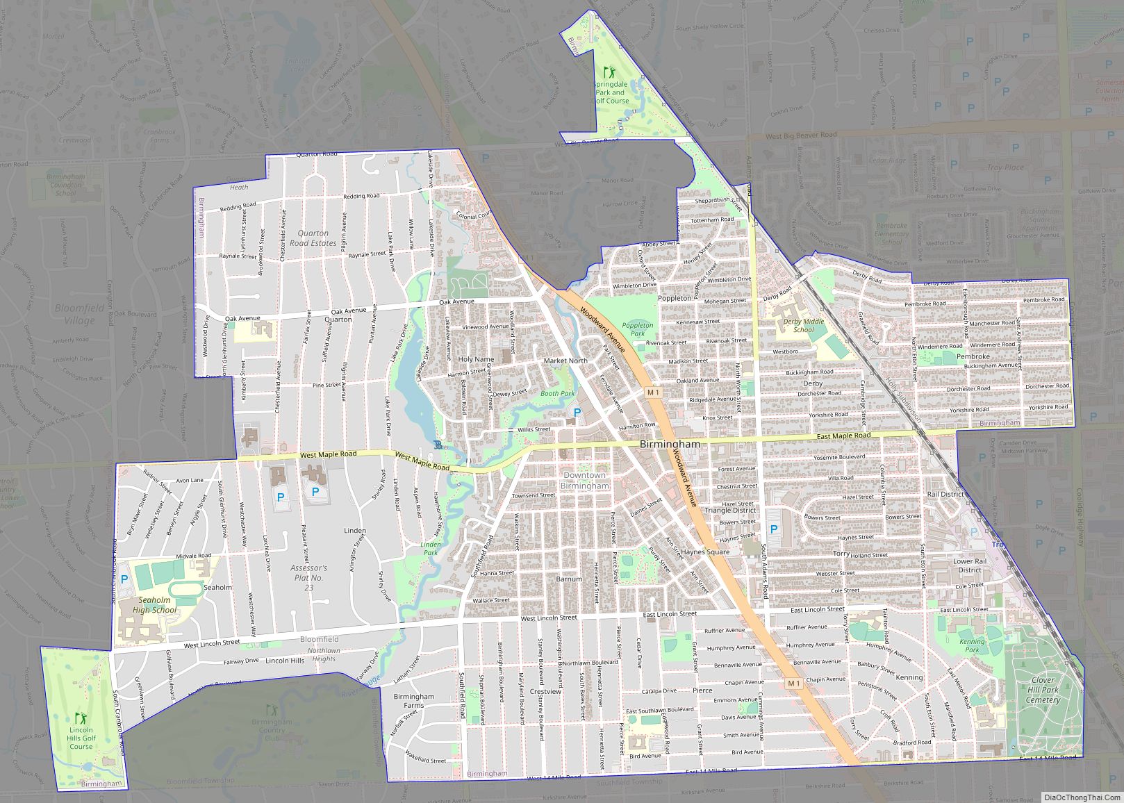 Map of Birmingham city, Michigan