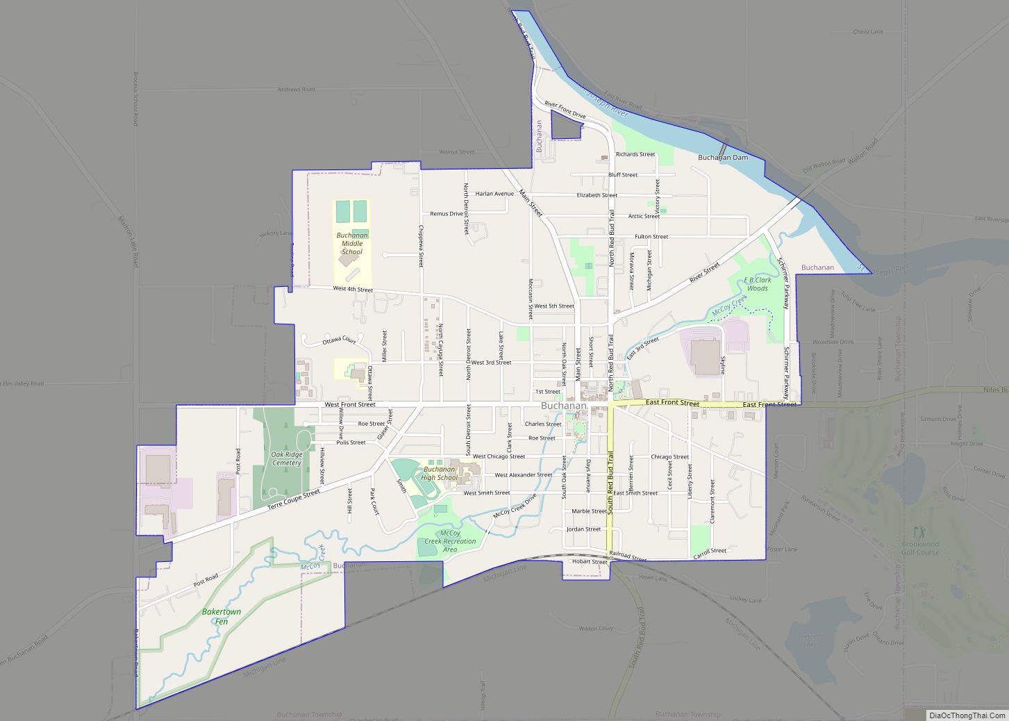 Map of Buchanan city, Michigan