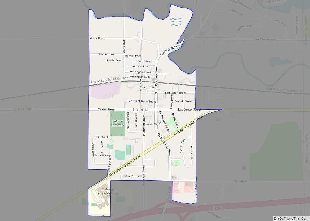 Map of Coloma city, Michigan