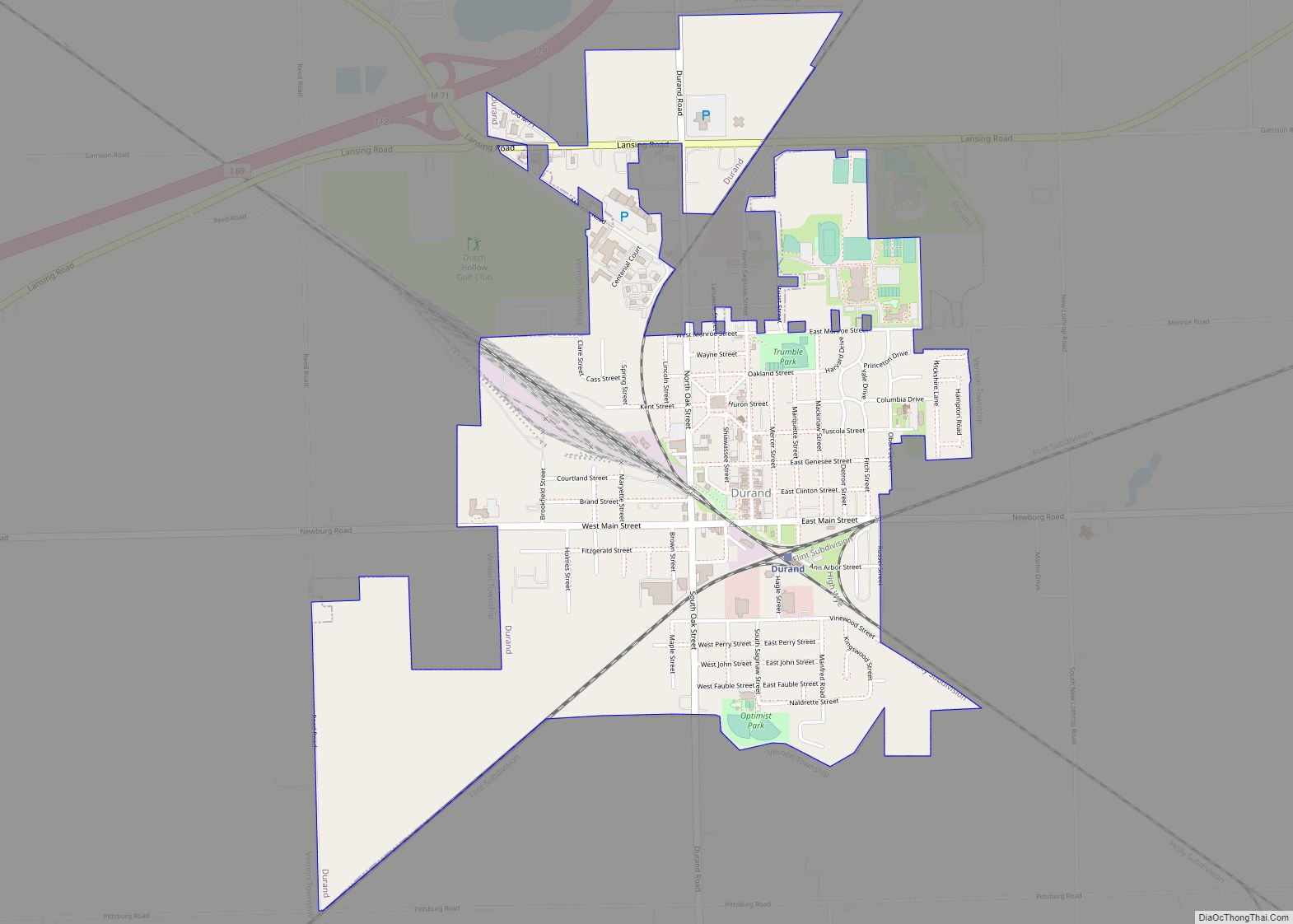 Map of Durand city, Michigan