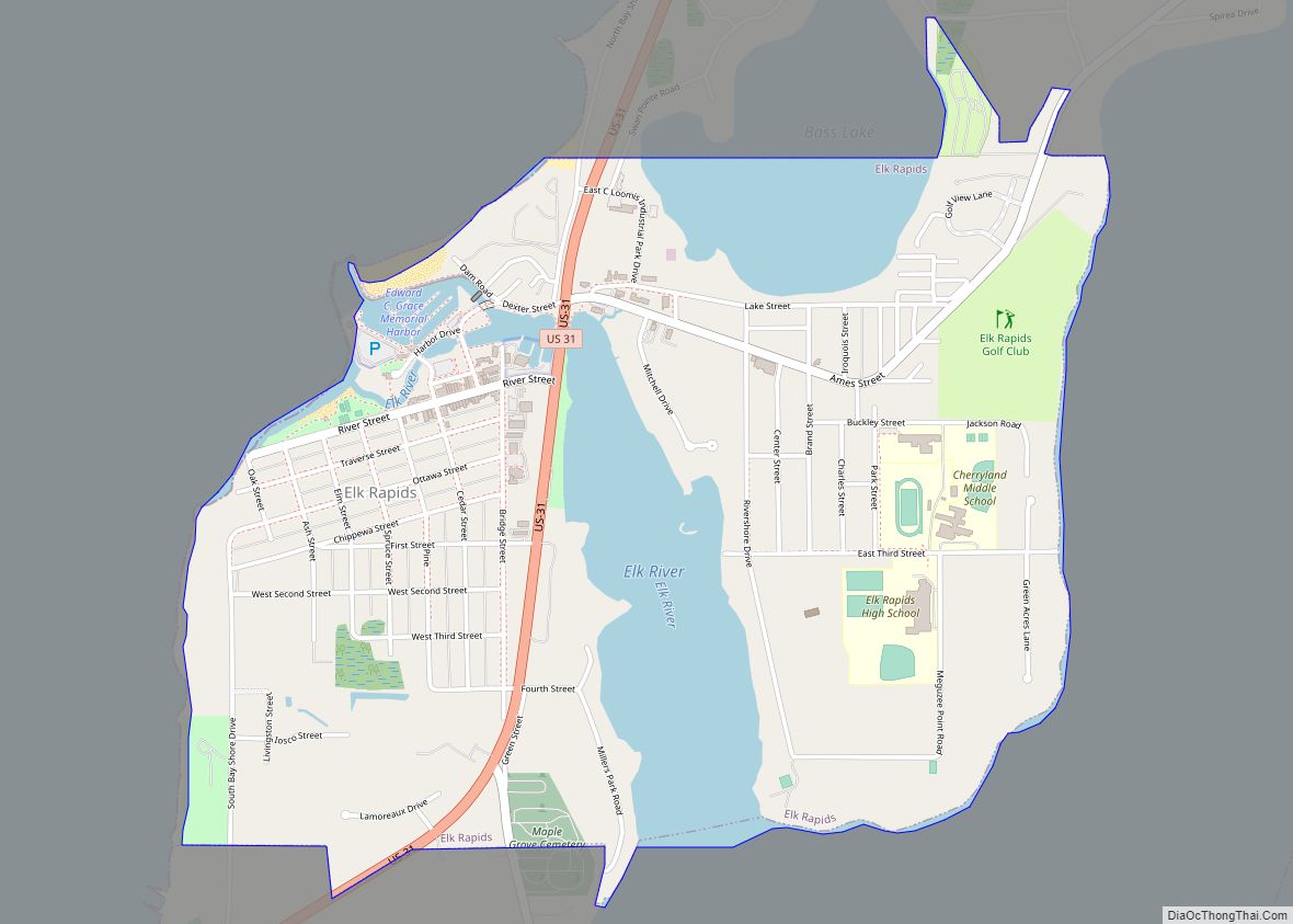 Map of Elk Rapids village