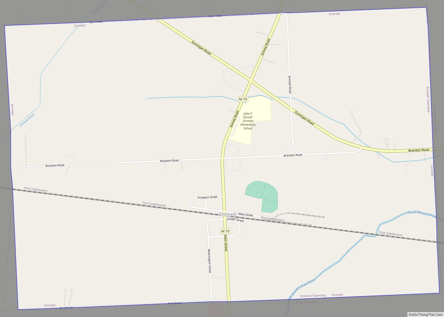 Map of Emmett village, Michigan