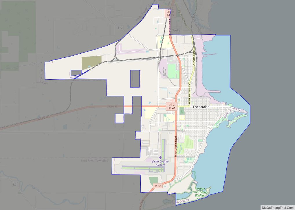 Map of Escanaba city