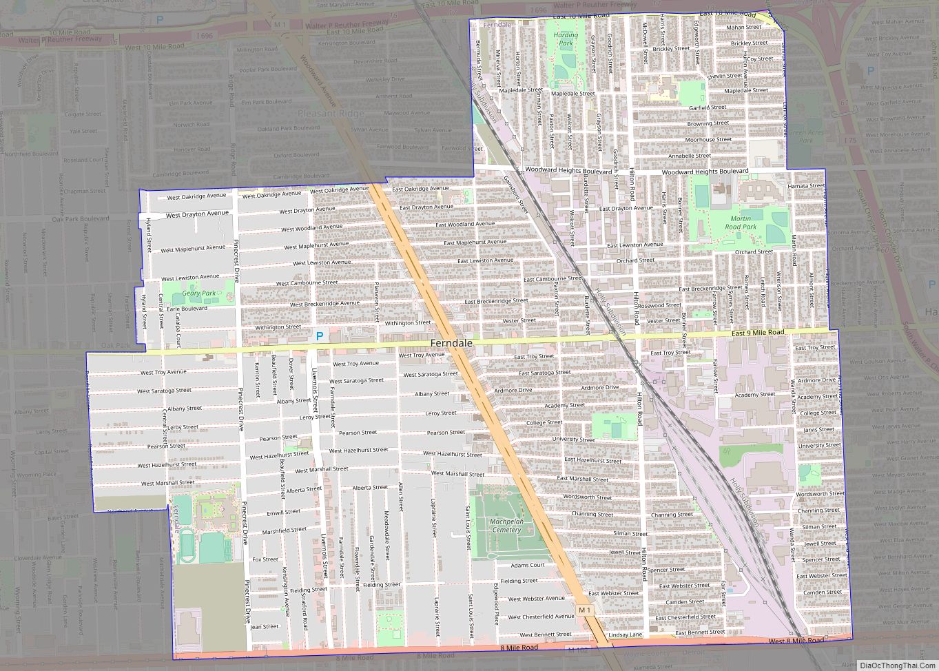 Map of Ferndale city, Michigan