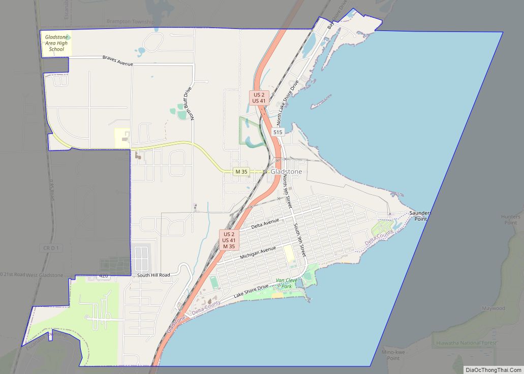 Map of Gladstone city, Michigan