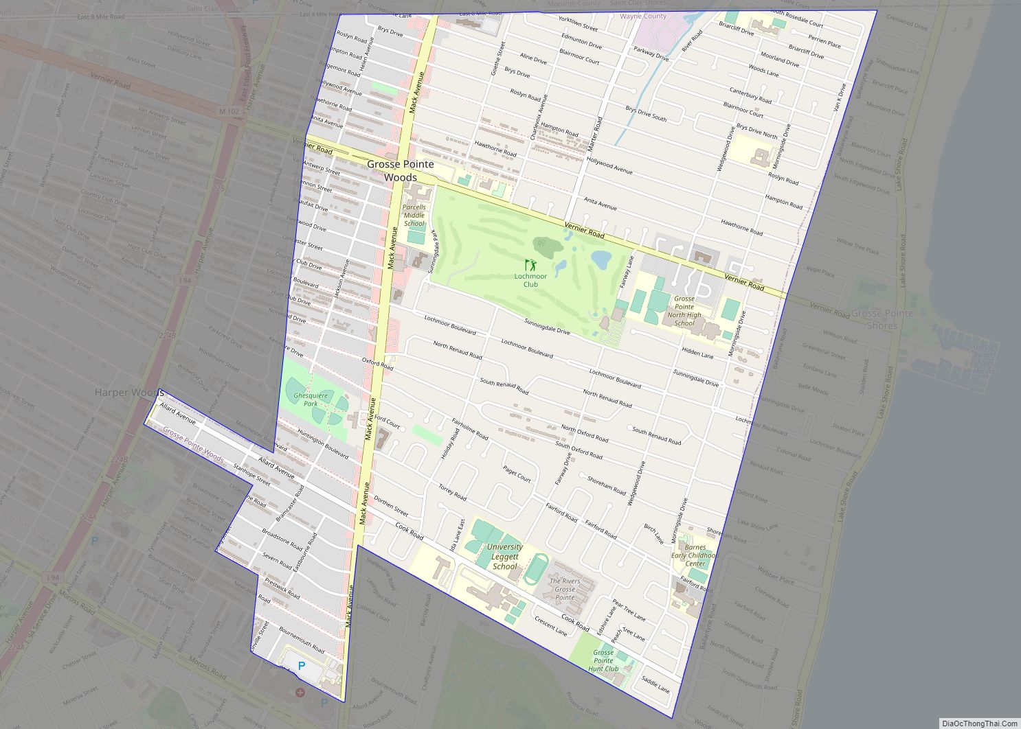 Map of Grosse Pointe Woods city