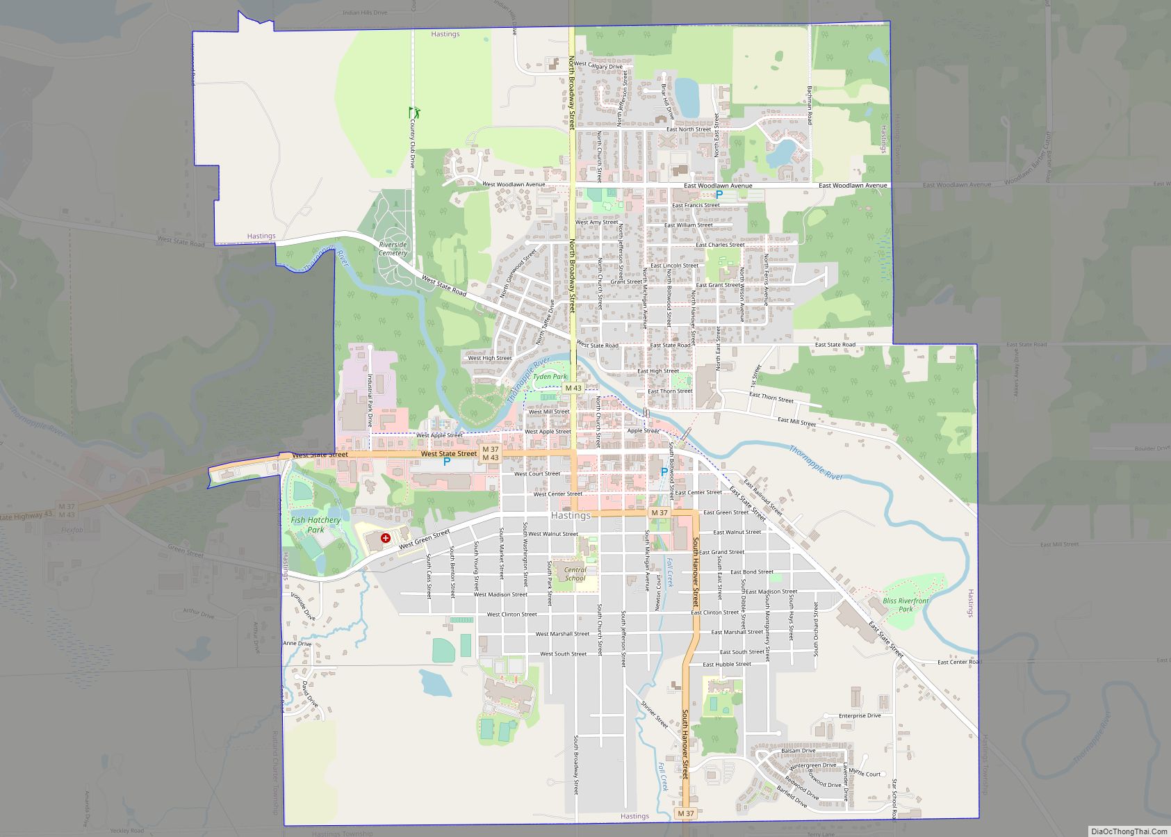 Map of Hastings city, Michigan