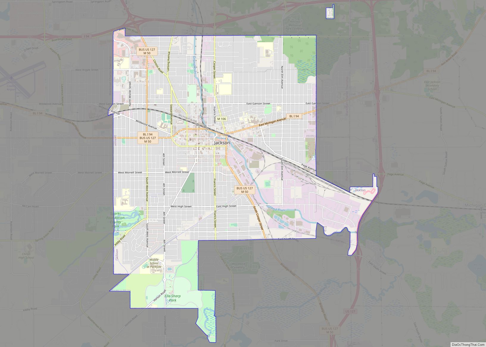 Map of Jackson city, Michigan