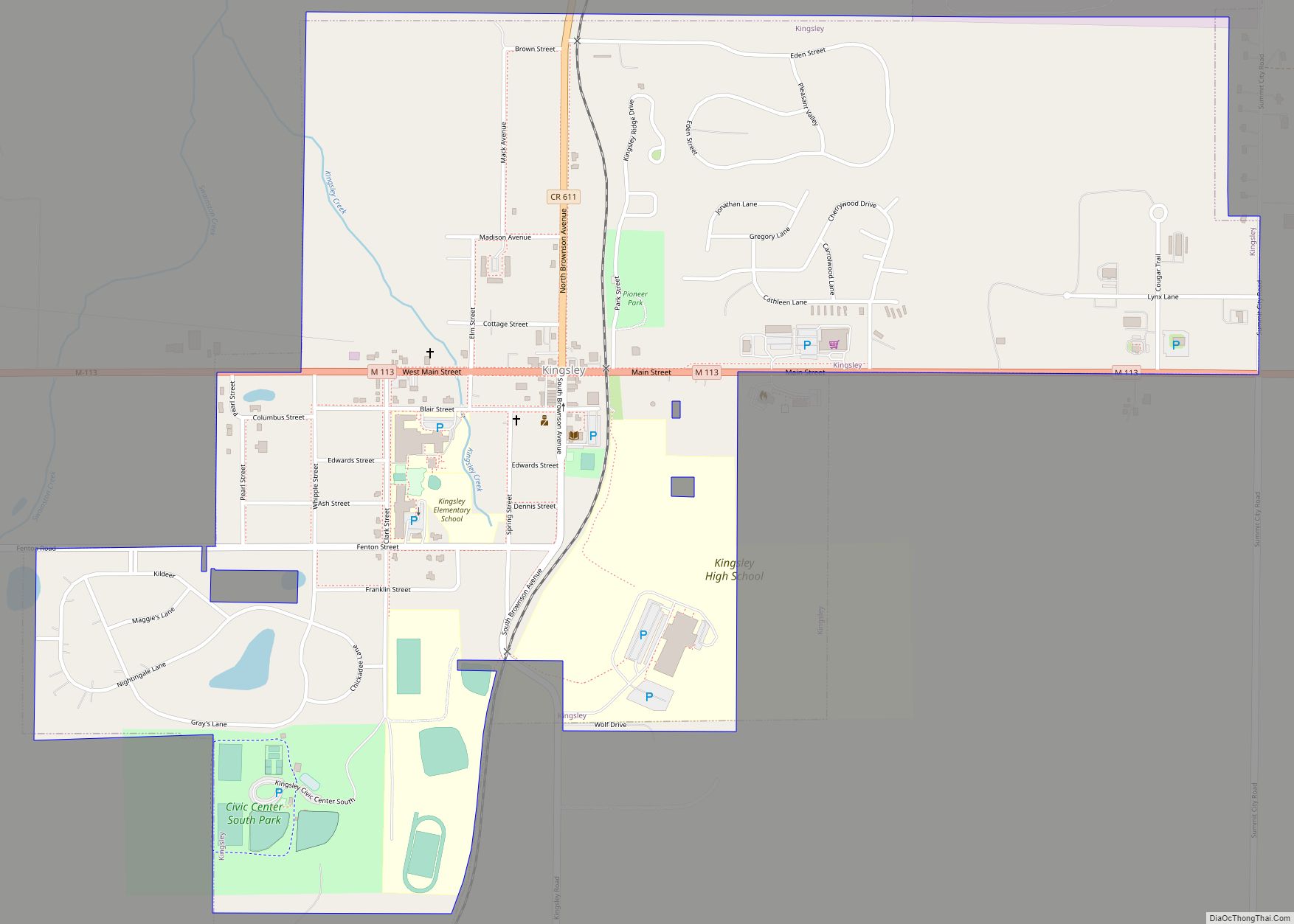 Map of Kingsley village, Michigan