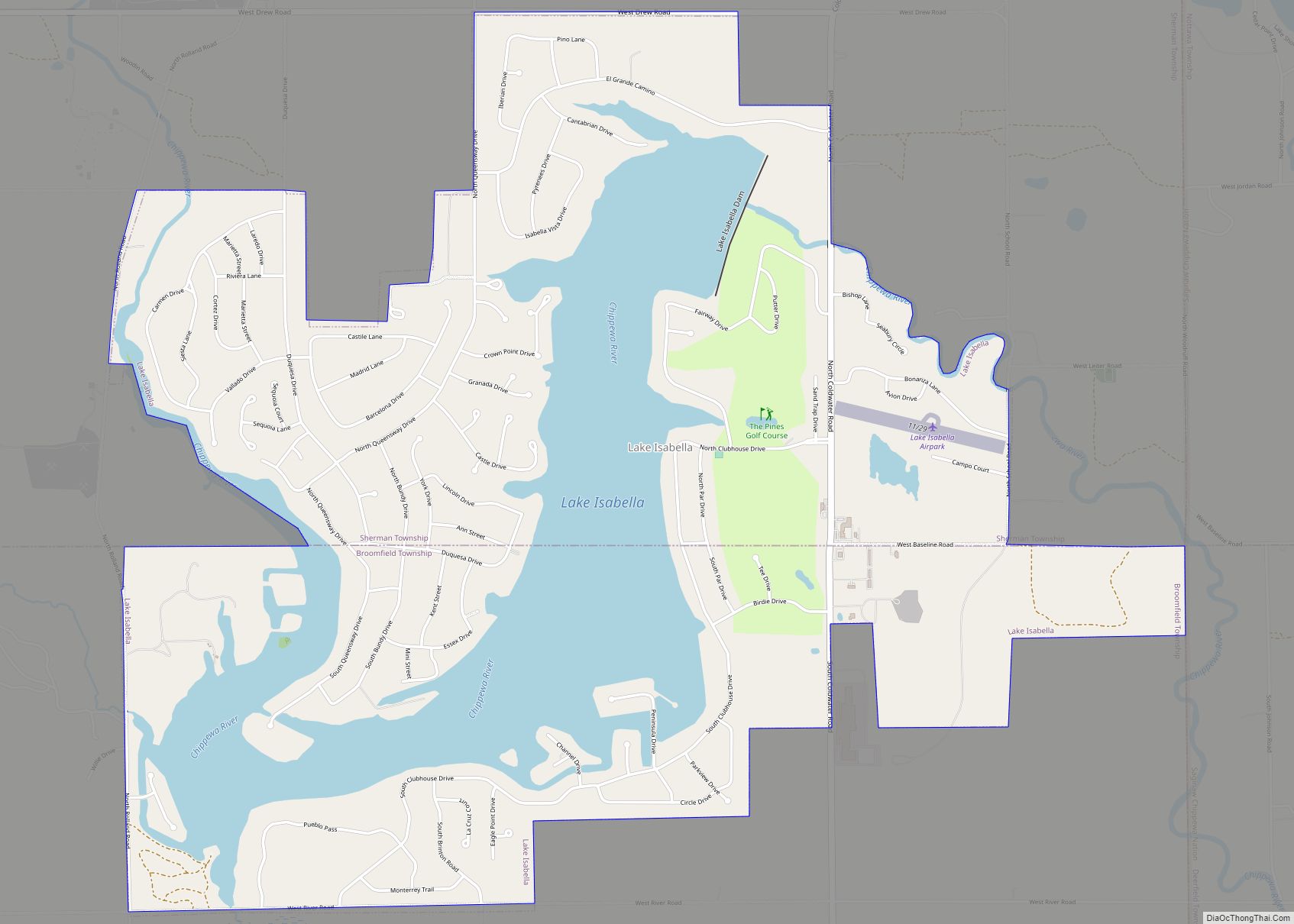 Map of Lake Isabella village, Michigan