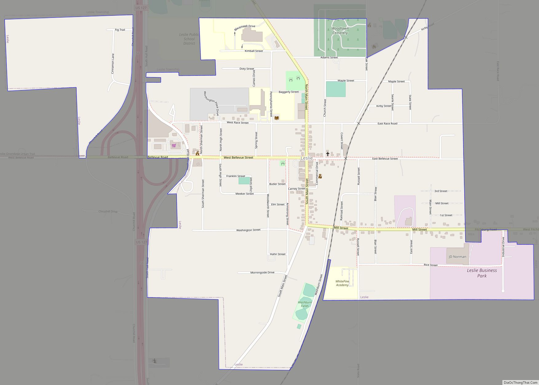 Map of Leslie city, Michigan