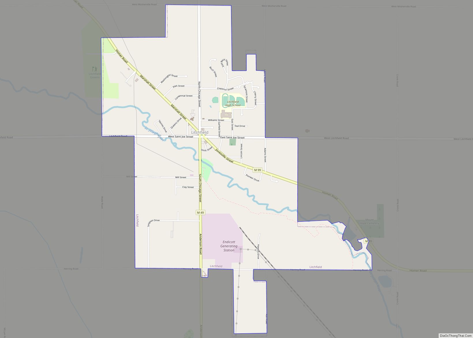 Map of Litchfield city, Michigan