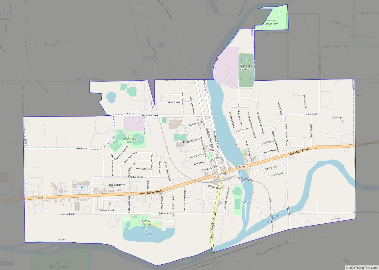 Map of Lowell city, Michigan