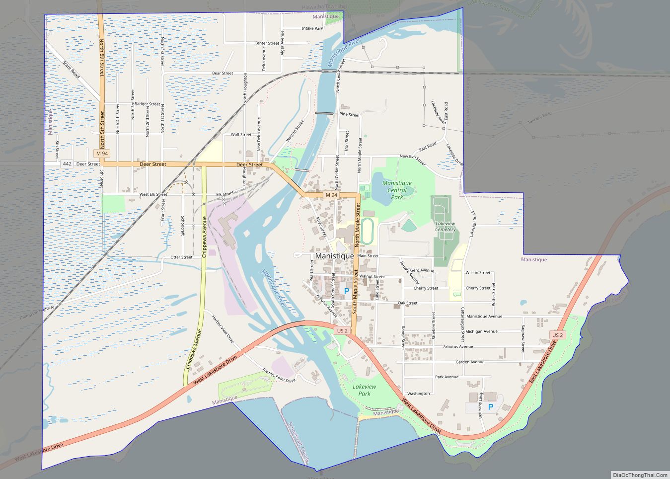 Map of Manistique city