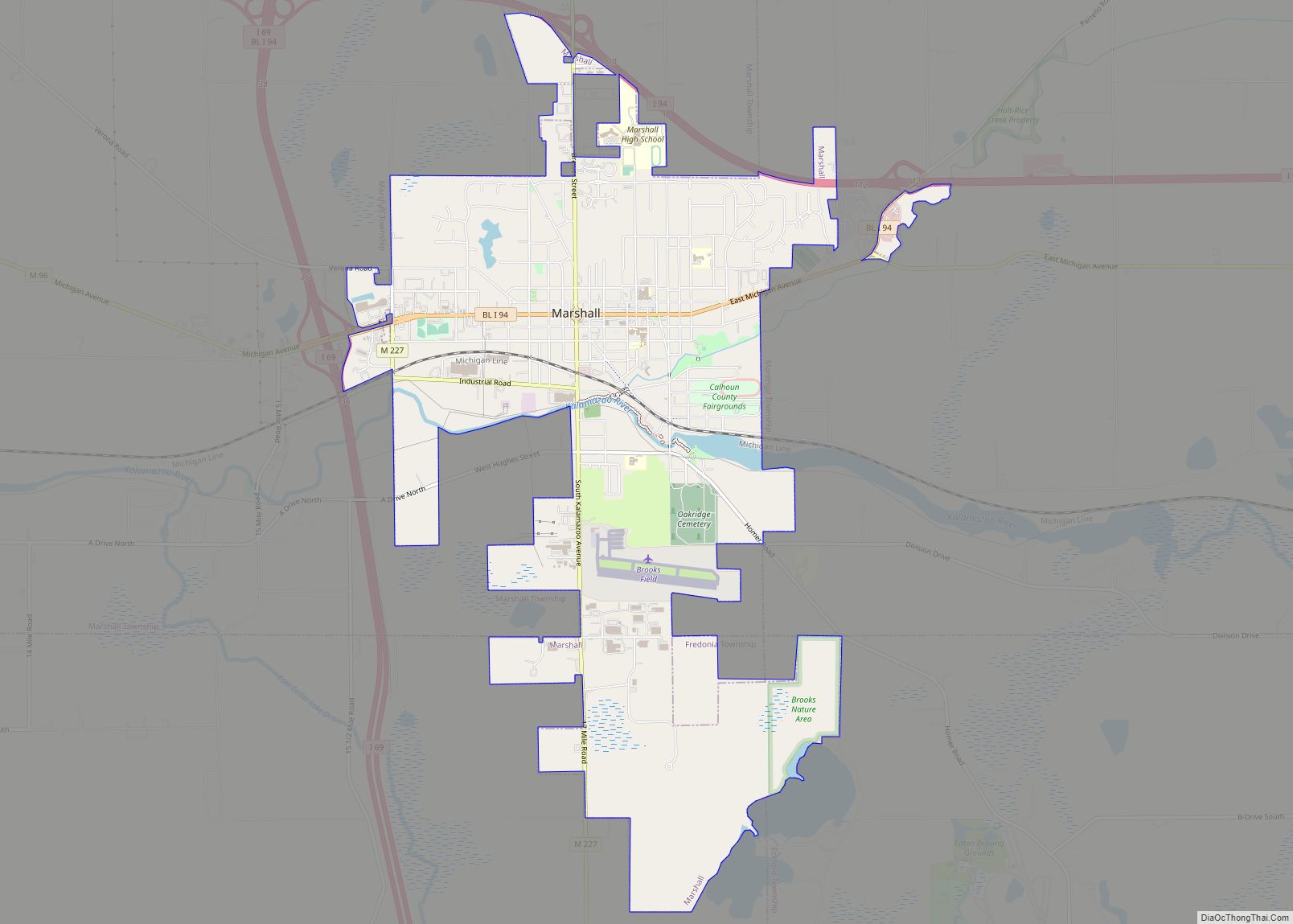 Map of Marshall city, Michigan