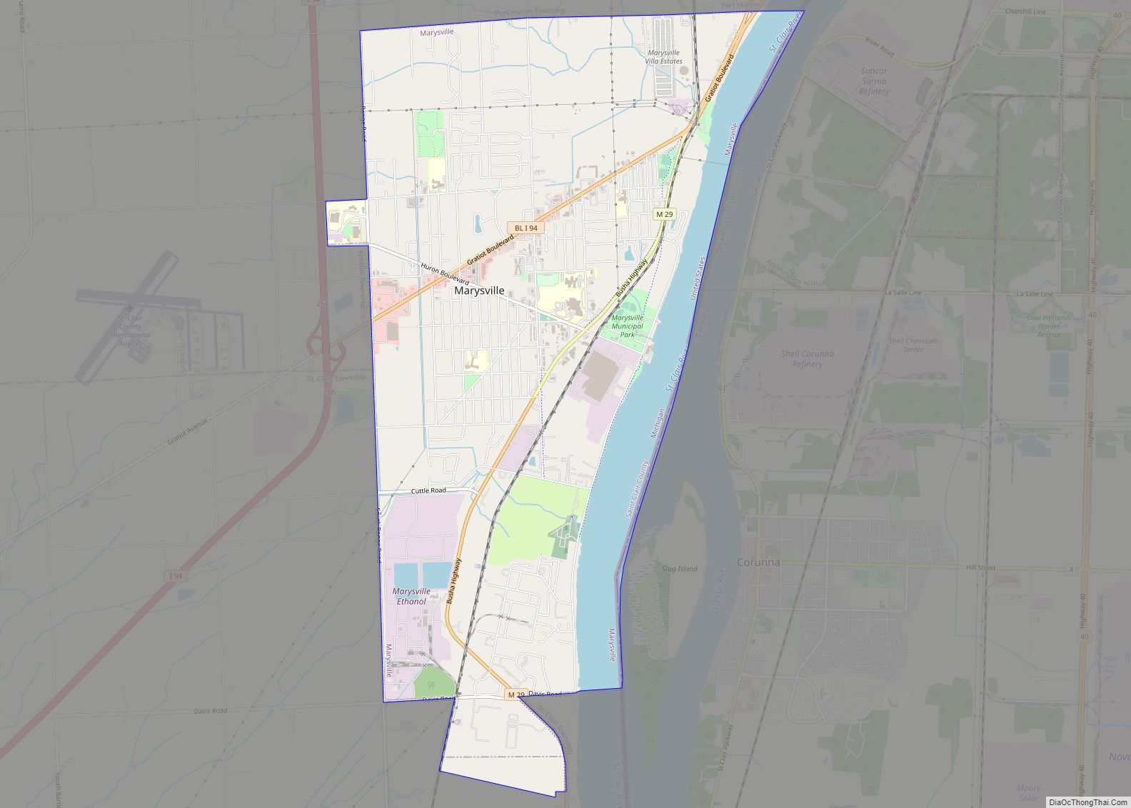 Map of Marysville city, Michigan