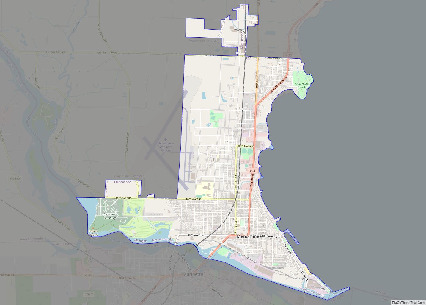 Map of Menominee city, Michigan