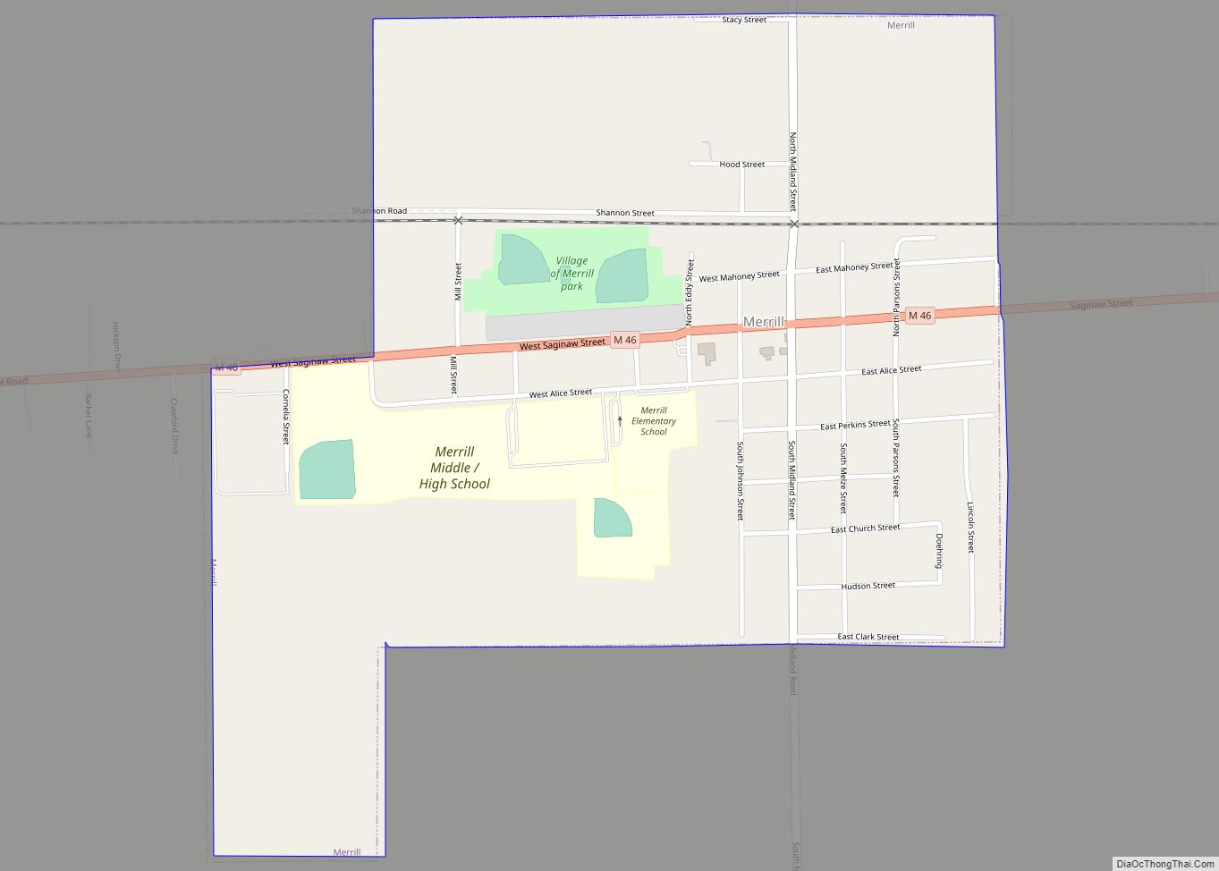 Map of Merrill village, Michigan
