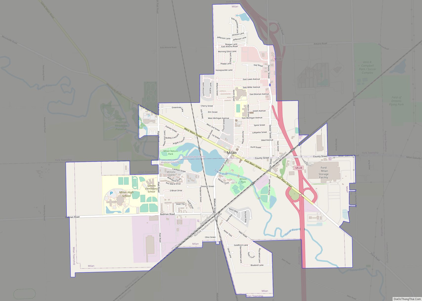 Map of Milan city, Michigan