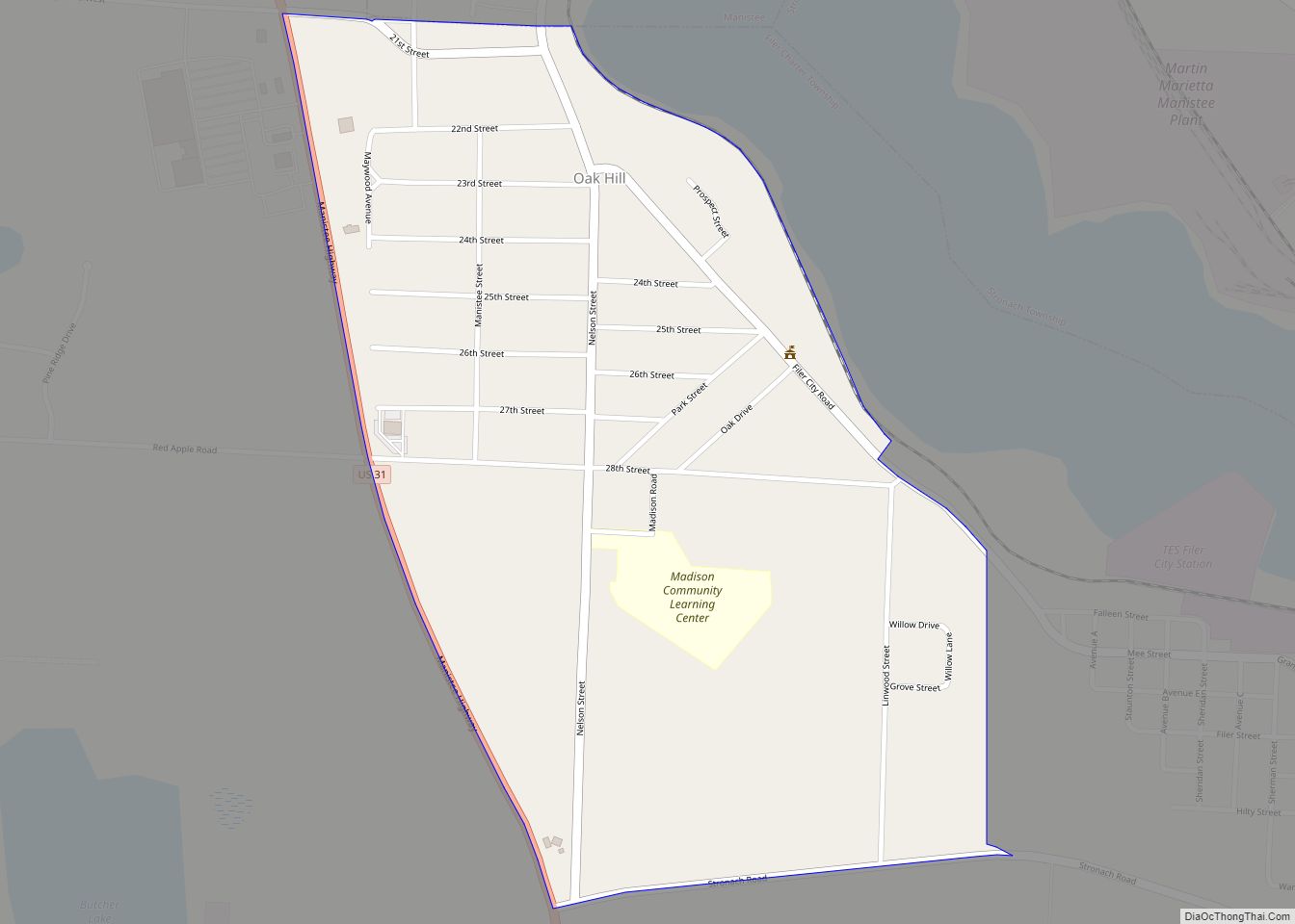 Map of Oak Hill CDP, Michigan