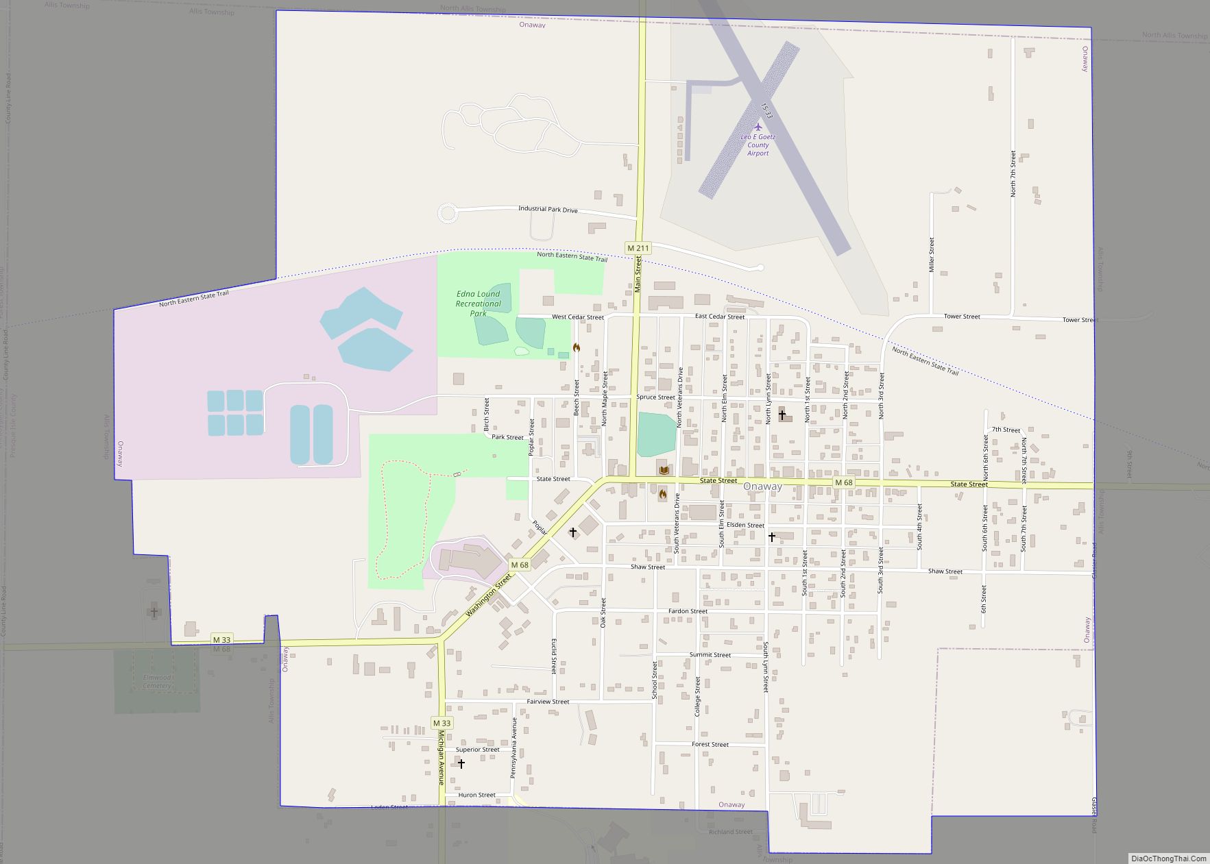 Map of Onaway city, Michigan