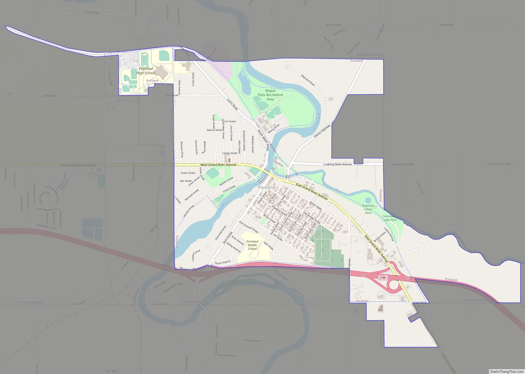 Map of Portland city, Michigan