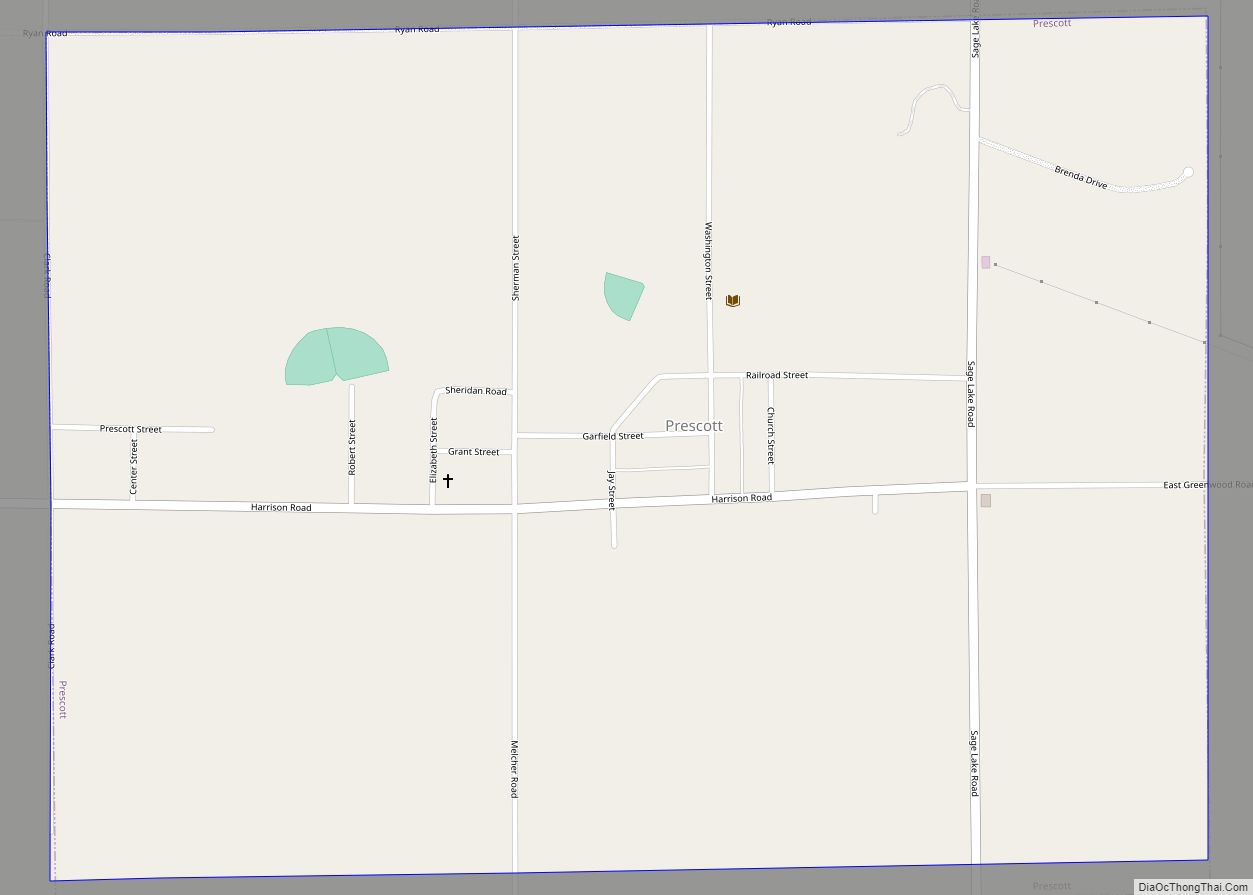 Map of Prescott village, Michigan