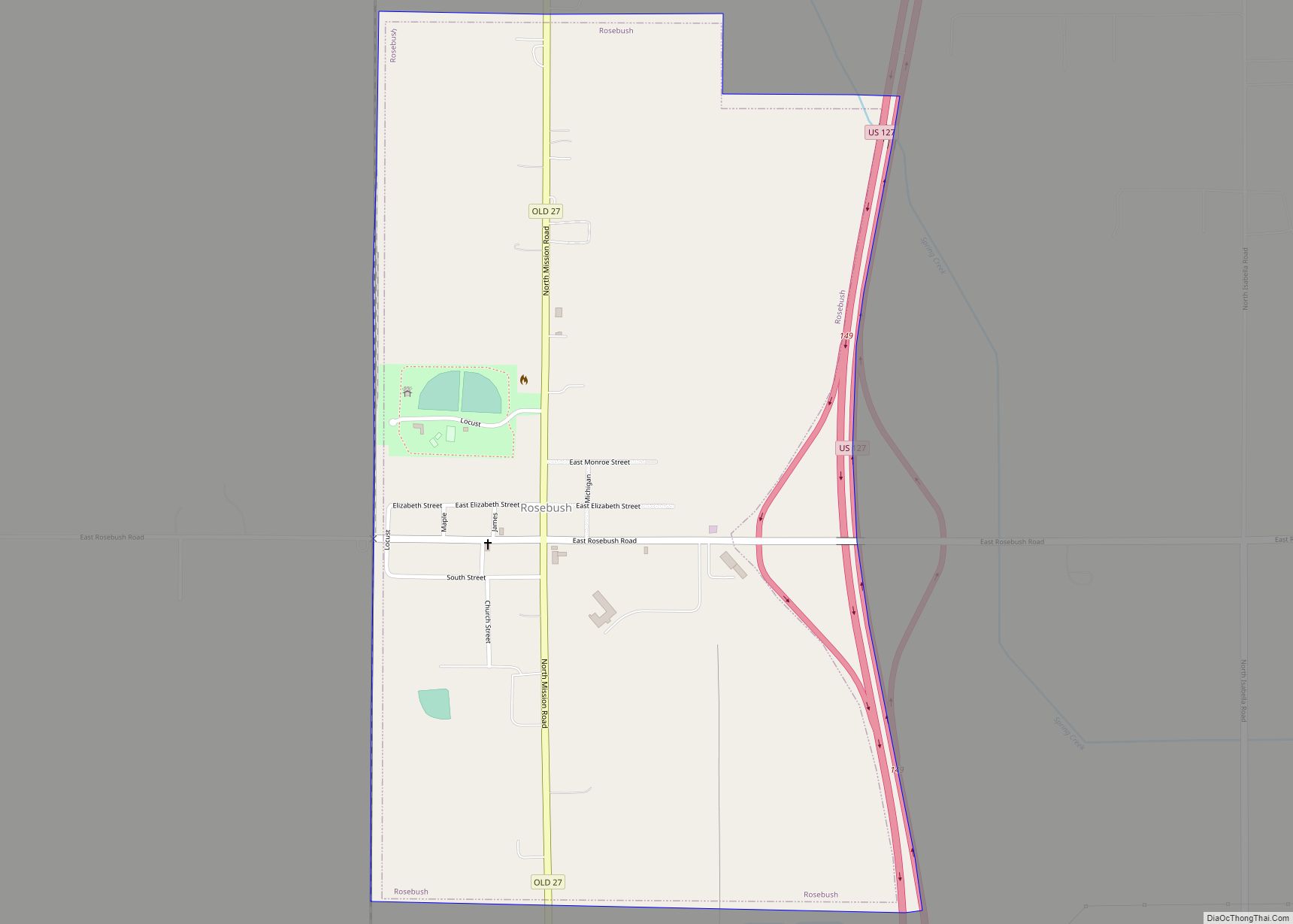 Map of Rosebush village
