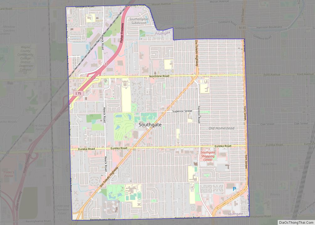 Map of Southgate city, Michigan