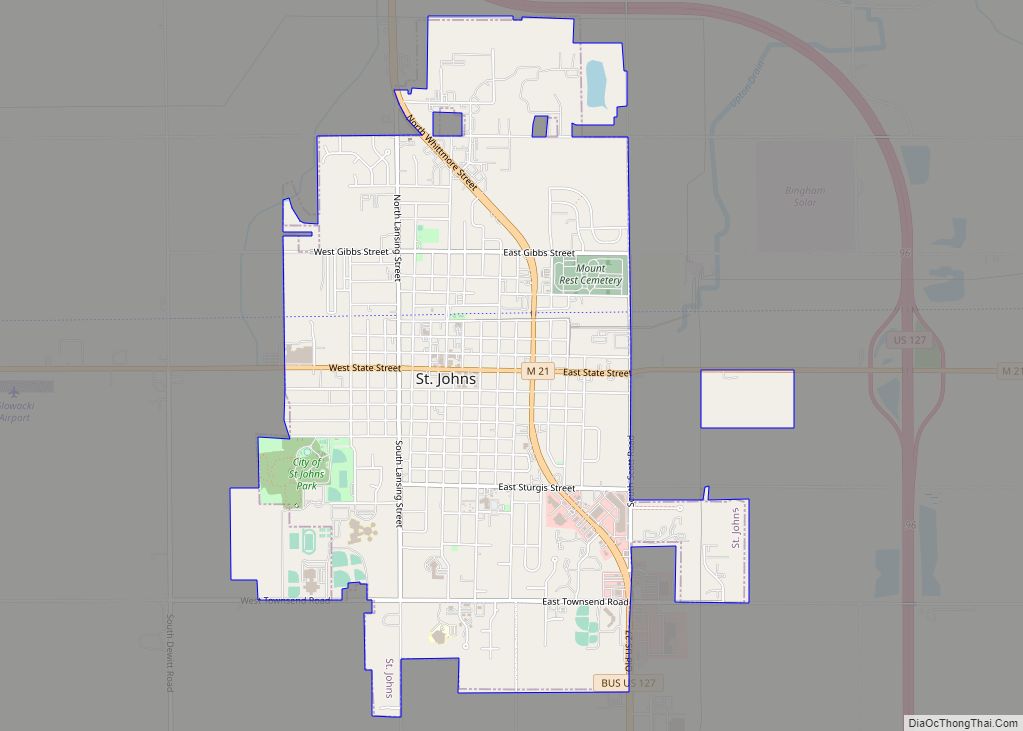 Map of St. Johns city, Michigan