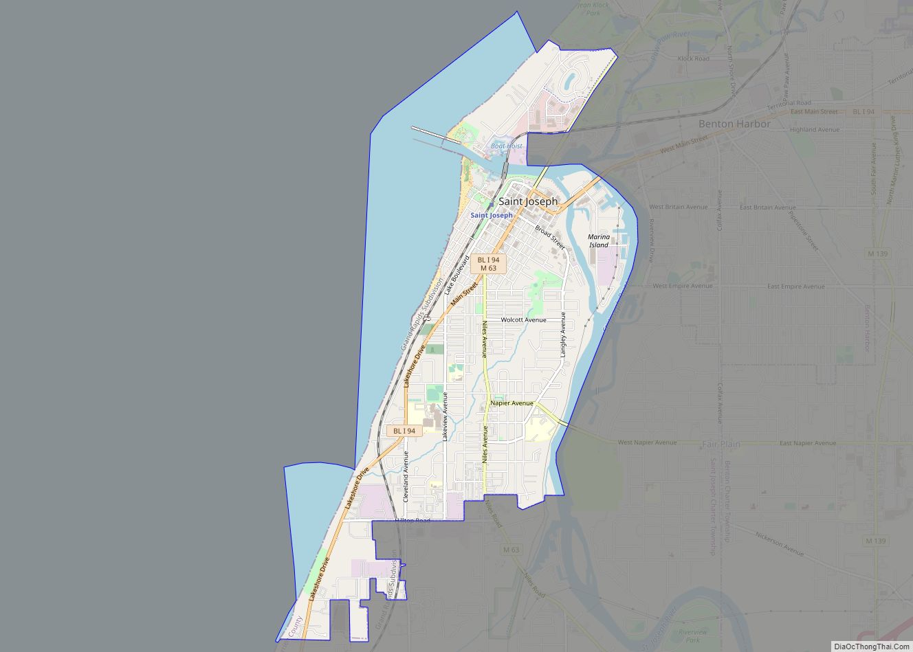 Map of St. Joseph city, Michigan