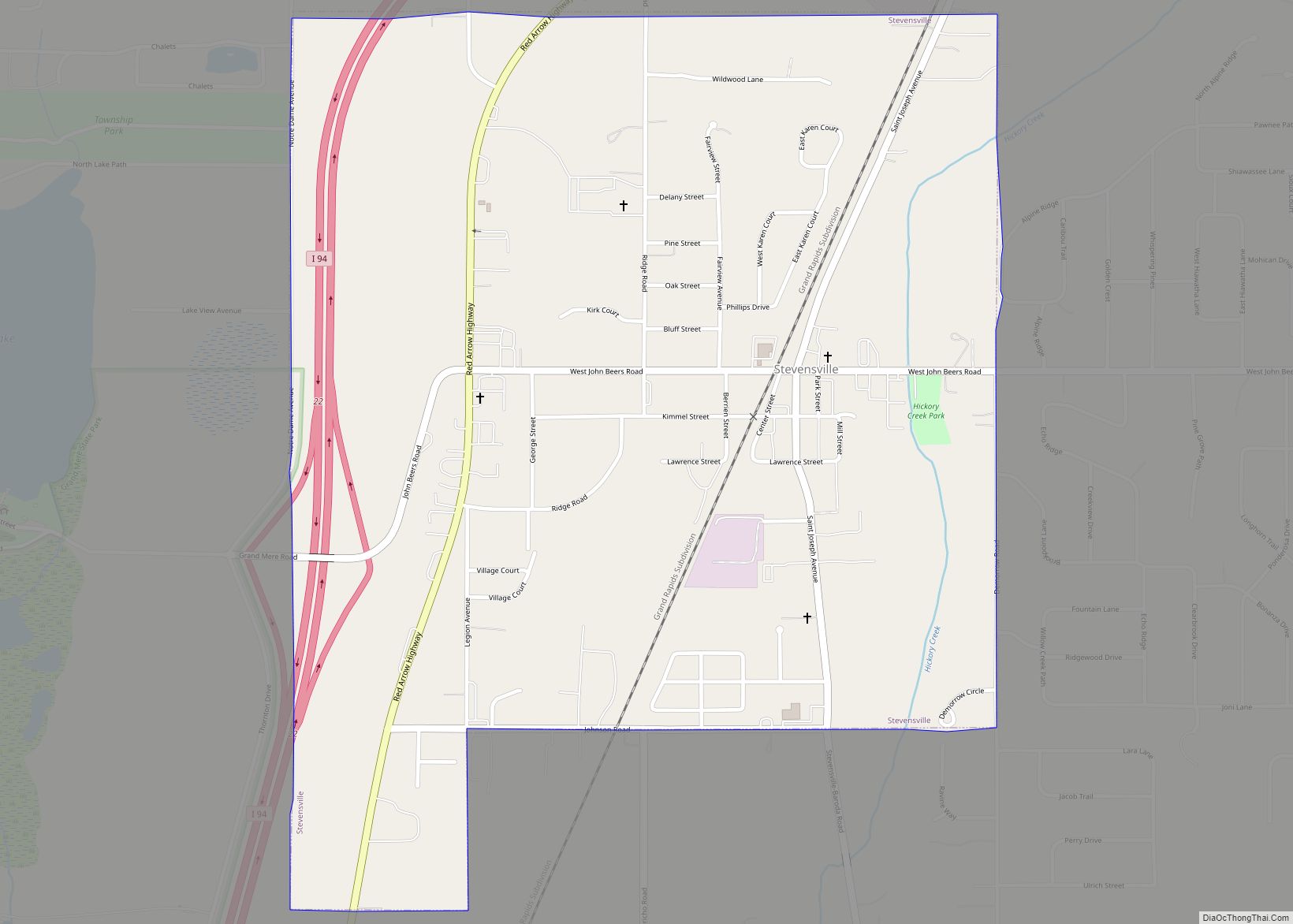 Map of Stevensville village, Michigan