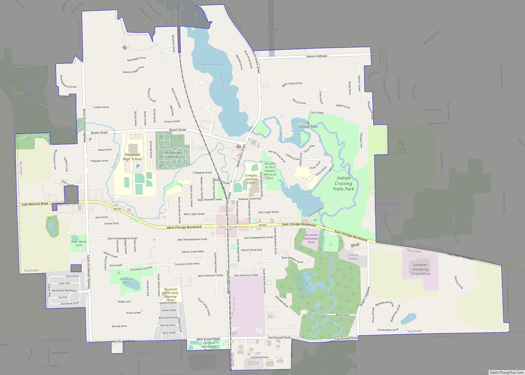 Map of Tecumseh city, Michigan