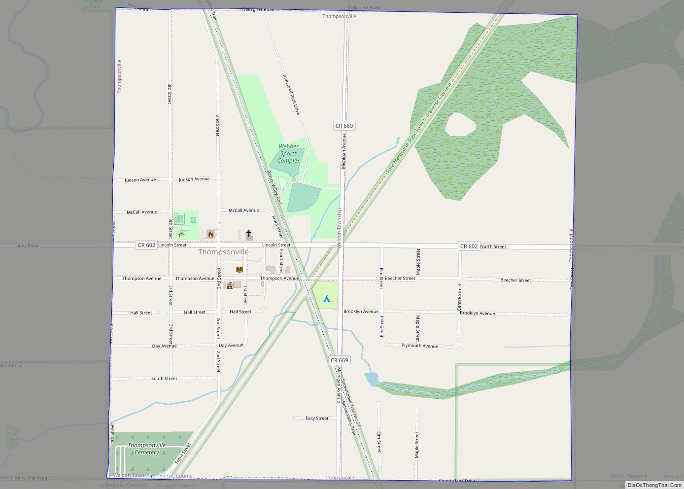 Map of Thompsonville village, Michigan