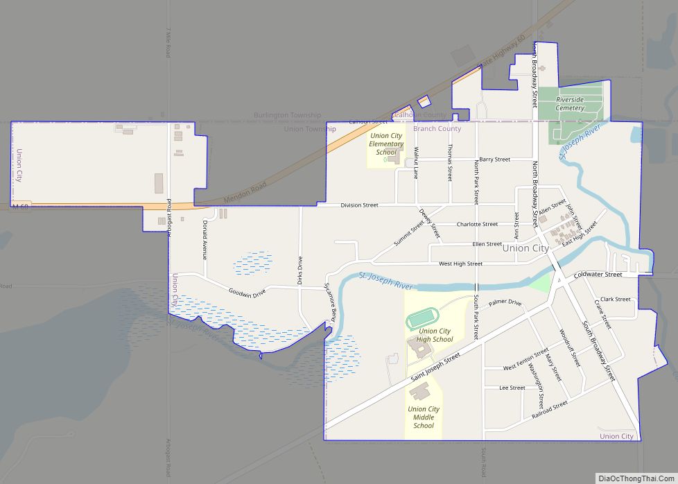 Map of Union City village, Michigan