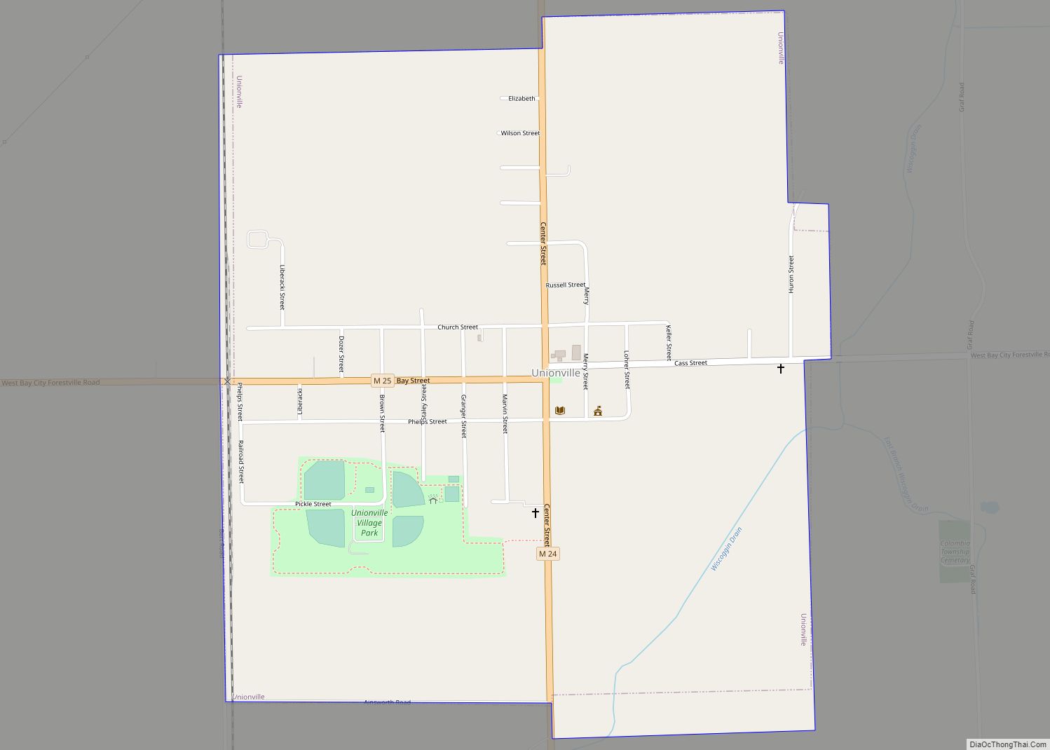 Map of Unionville village, Michigan