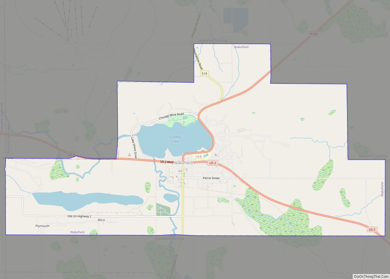 Map of Wakefield city, Michigan