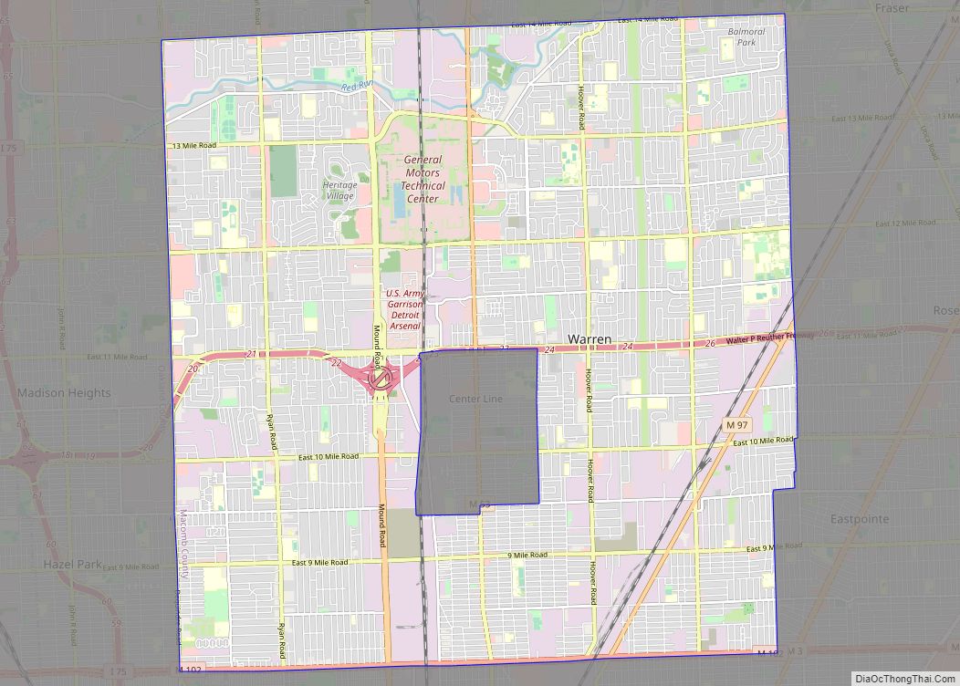 Map of Warren city, Michigan