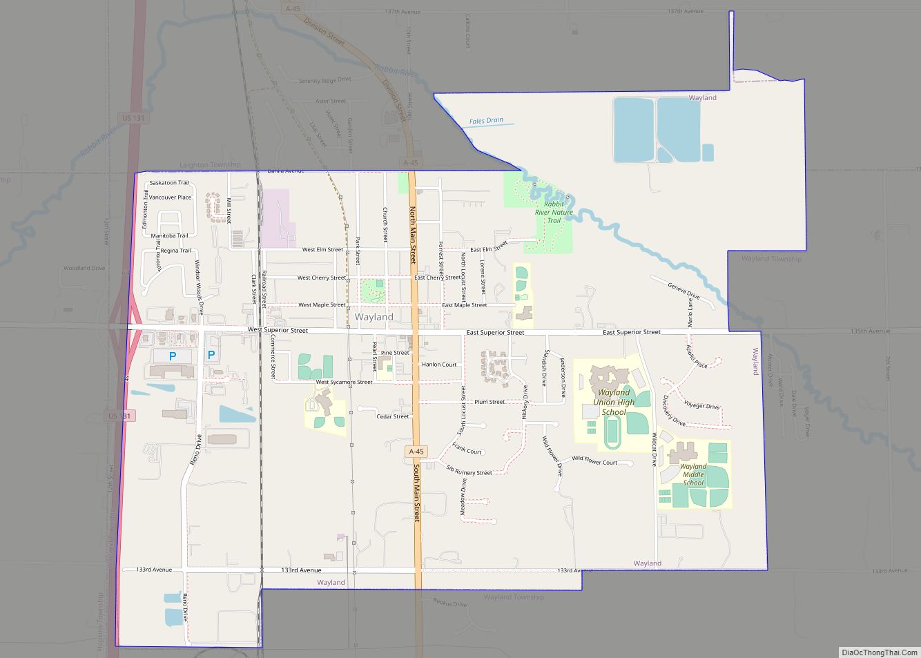Map of Wayland city, Michigan