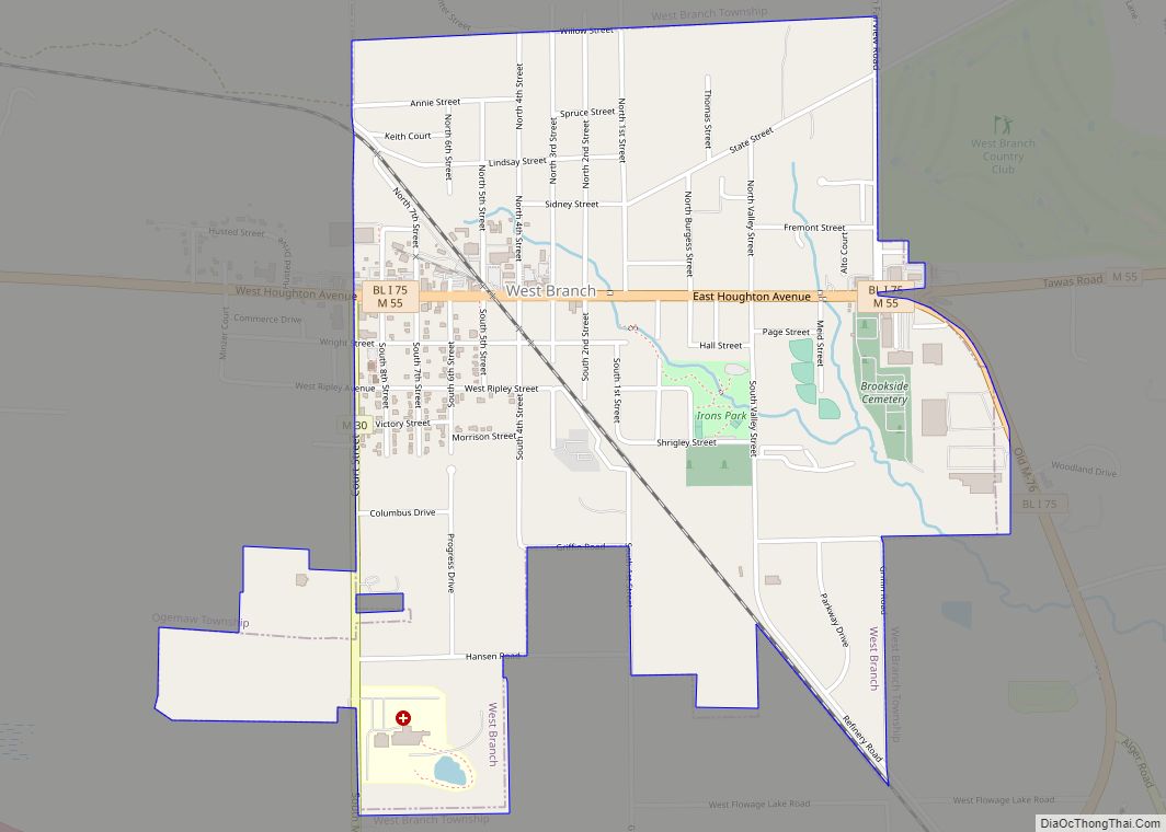 Map of West Branch city, Michigan
